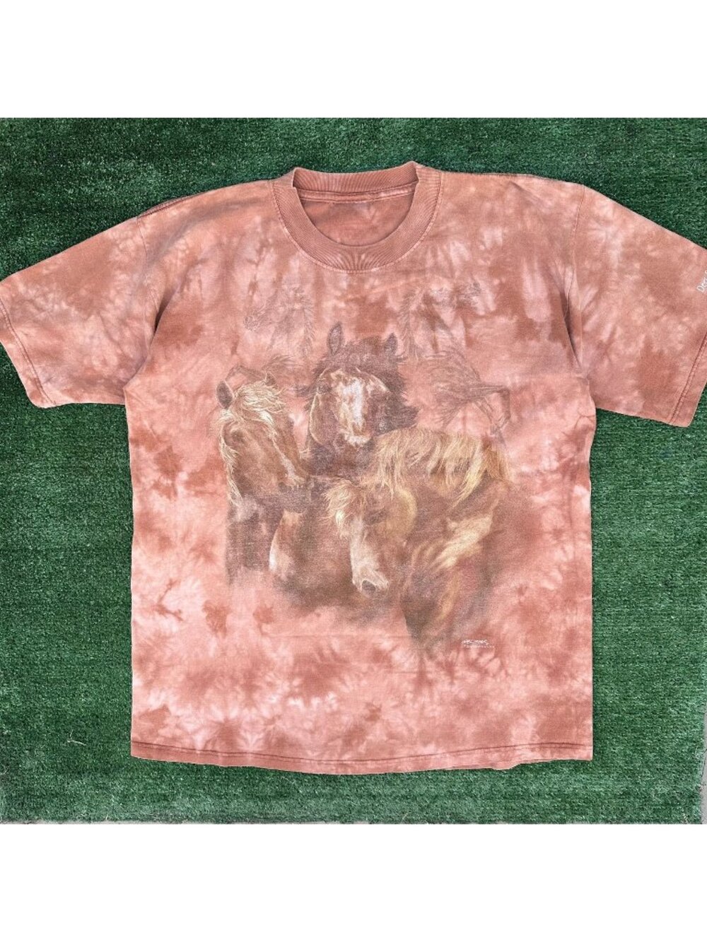 Vintage 90s Horses Western Nature T-Shirt Brown Tie Dye XL Equestrian Cowgirl